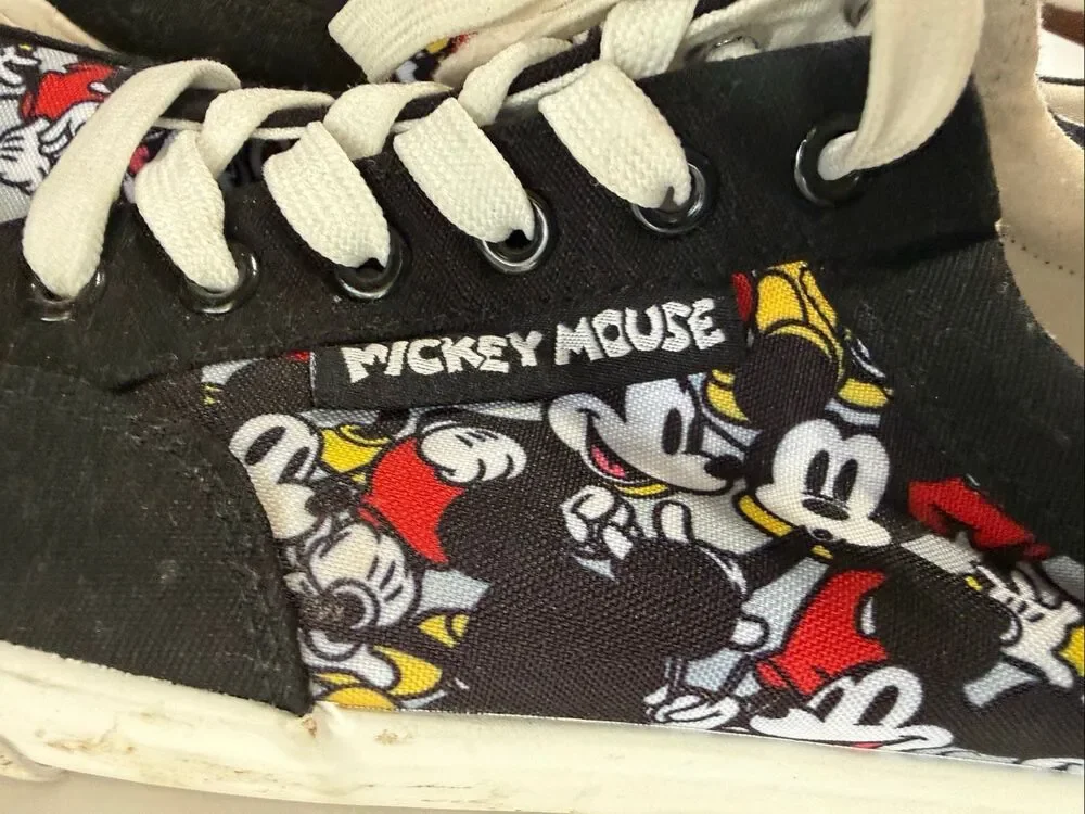 Disney Ground Up Mickey Mouse Print Mens Low Top Canvas Sneakers Black Size 11.5